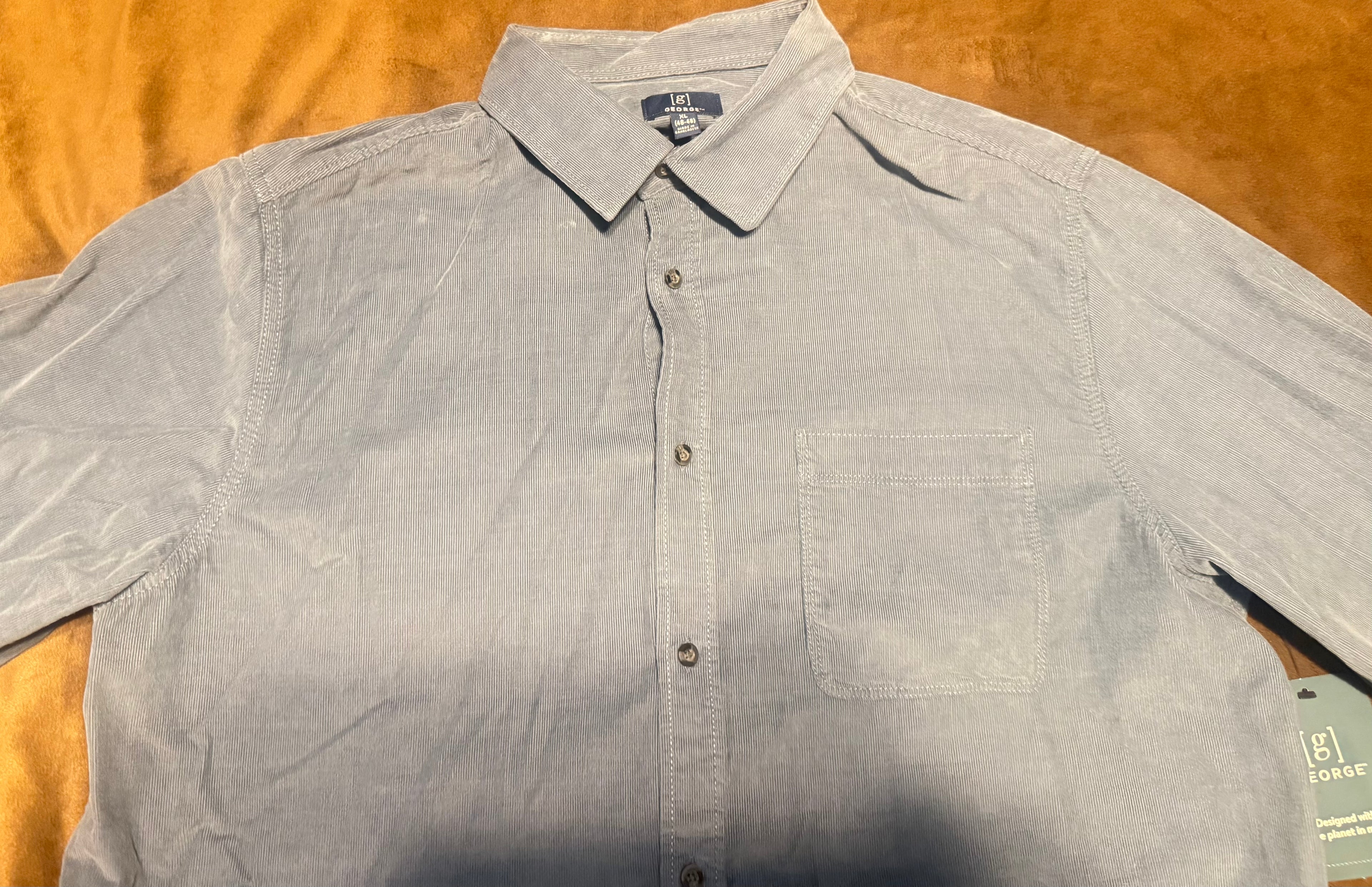 Mens blue corduroy dress shirt button up 100% cotton