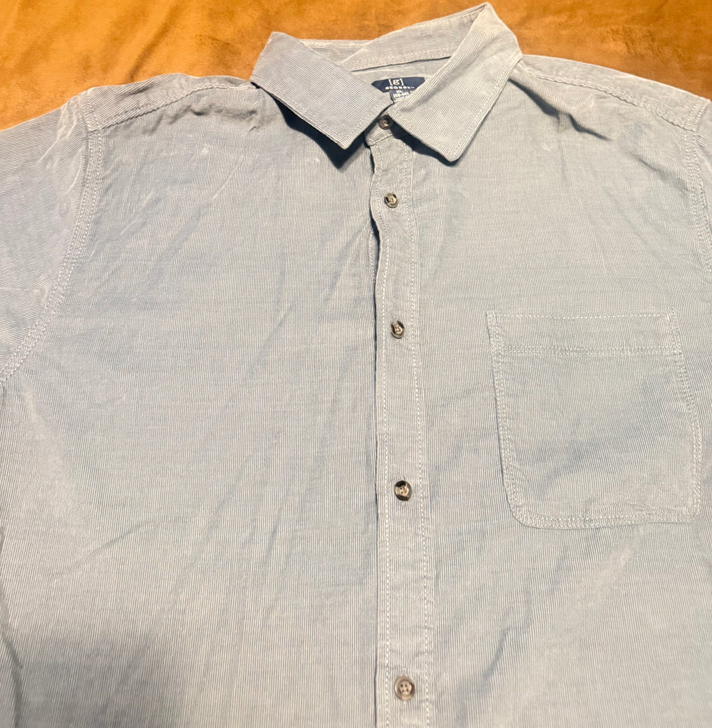 Mens blue corduroy dress shirt button up 100% cotton