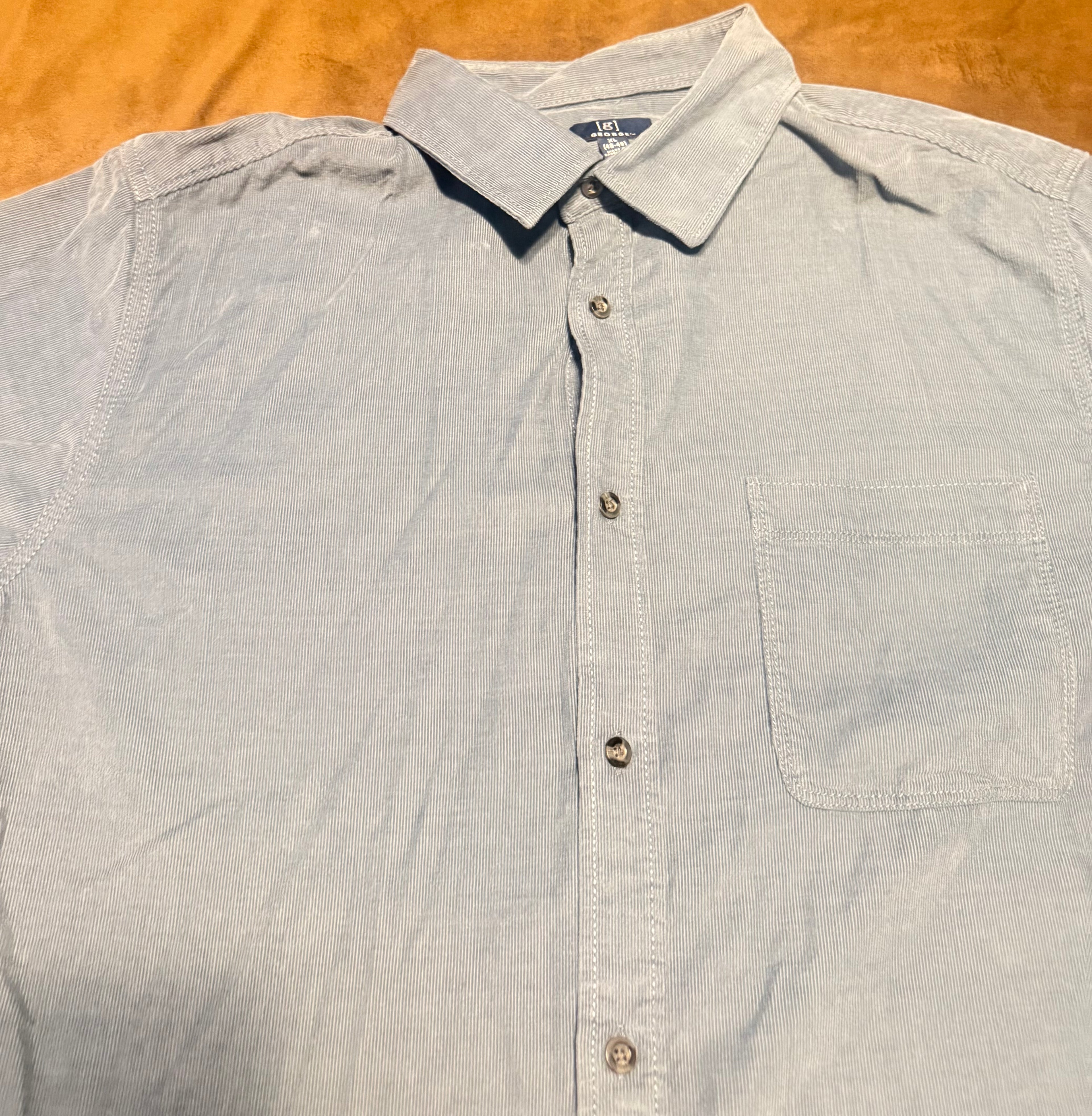 Mens blue corduroy dress shirt button up 100% cotton